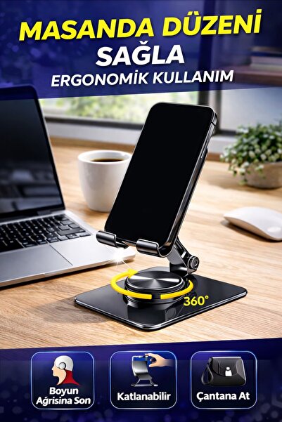 Dexmon Metal Katlanabilir Masaüstü Telefon Tutucu ve Tablet Standı 360 Derece...
