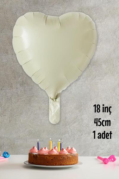 PEKSHOP Krem Kalp Folyo Balon Deniz Kumu Renk Retro Kalp Balon 18" 45cm