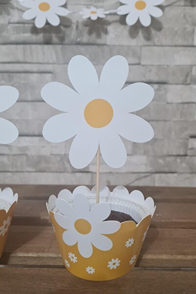 PEKSHOP Papatya Konsept Kürdan Süsleri Cupcake Süsleri Lüks Büyük Boy 10lu Paket