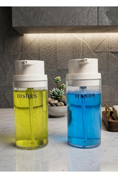 Okyanus Home موزع صابون سائل شفاف دائري أبيض فاخر مكون من قطعتين