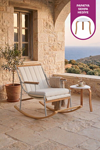 VİLİNZE Bal Ahşap-Metal Teddy Sallanan Koltuk Tv Sandalyesi