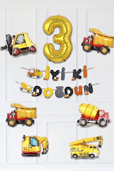 PEKSHOP İnşaat Temalı Doğum Günü Parti Seti Yaş Balonlu Bannerlı Doğum Günü S...