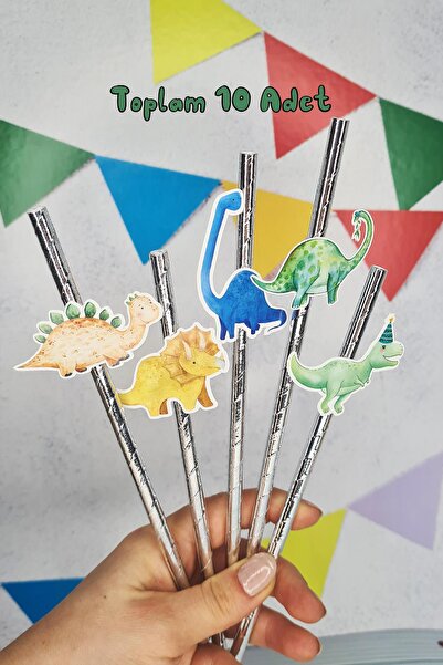 PEKSHOP Dinozor Konsept Pipet Süsleri 10lu Lüks Pipet Paketi
