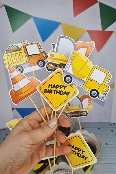 PEKSHOP İnşaat Konsept Kürdan Süsleri Cupcake Süsleri Lüks Büyük Boy 10lu Paket