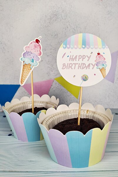 PEKSHOP Dondurma Konsept Kürdan Süsleri Cupcake Süsleri Lüks Büyük Boy 10lu P...