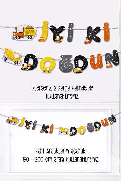 PEKSHOP İnşaat Tema Doğum Günü İyi Ki Doğdun Banner Kalın Kart Uzun Banner