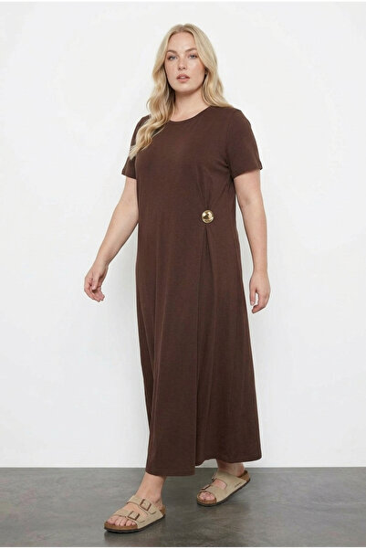 Stil Diva Μεγάλο μέγεθος, κοντό μανίκι με λαιμόκοψη, μακρύ βαμβακερό φόρεμα μ...