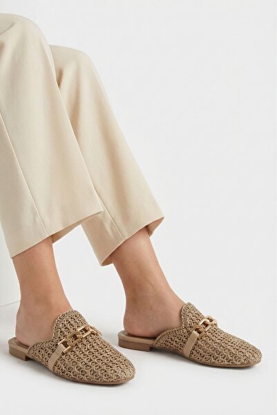 Rays 7030 Παντόφλες από ψάθινο υλικό με λεπτομέρεια αλυσίδας, χρώμα βιζόν