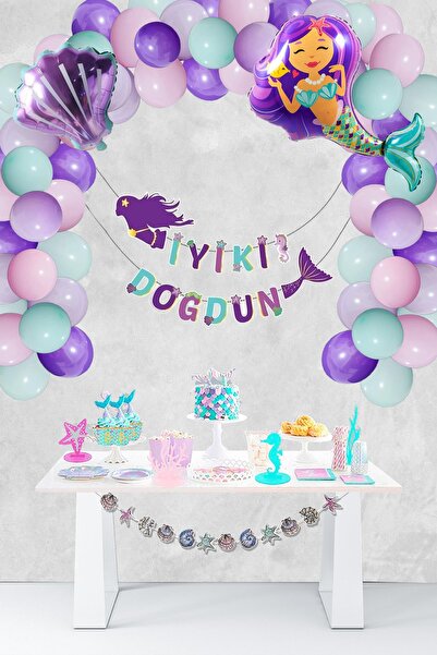 PEKSHOP Deniz Kızı Tema Doğum Günü Parti Süsleri Paketi Balon Zinciri Yapım Seti