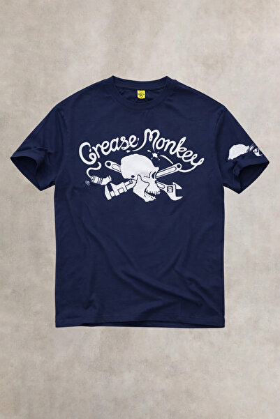 Overdrive Tricou supradimensionat unisex Grease Monkey Motorcycle, albastru b...