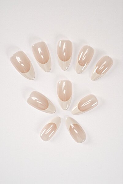 POP Beauty Takma Tırnak Seti & Zararsız Yapıştırıcı, Glazed Donut French Hail...