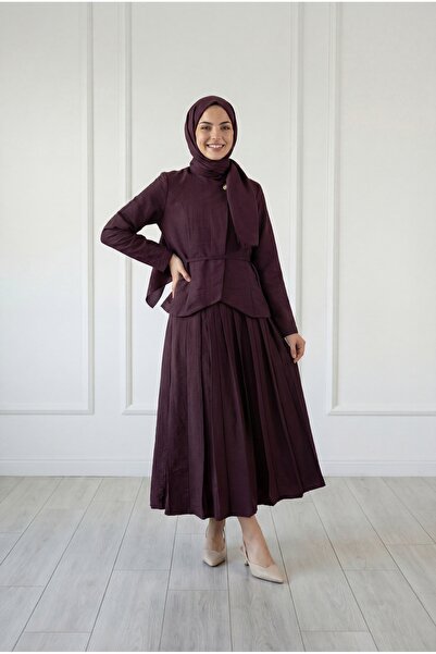 BENAHOLL Σετ φούστας Λαρίν με πλισέ φούστα και ένα κουμπί-FA1056 Δαμασκηνί