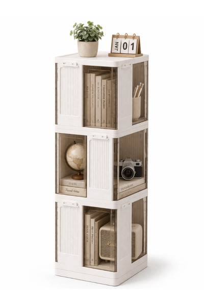 OEM 360° rotating shelf, bookcase, 3 levels, Magnetic door, White/Transparent...