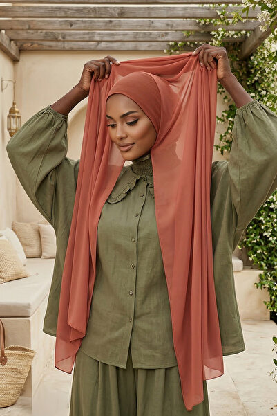 Aisha's Design شال شيفون عملي ومريح للاستخدام، لون القرفة، PS-53
