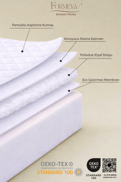 Formeya Premium %100 Pamuk Kapitone Fitted Full Kenar Su Sıvı Geçirmez Yatak Koruyucu Alez Tek Çift Battal