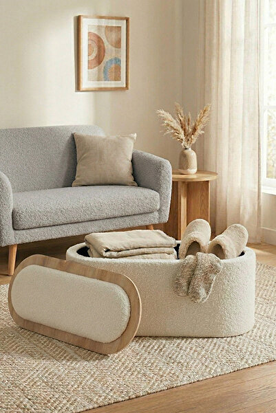 Zem Contes Bohem Sandıklı Orta Sehpa Puf/bench, Kırık Beyaz