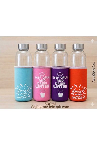 Lider MAGNESİA KILIFLI CAM SU MATARASI SULUK 500 ML PEMBE