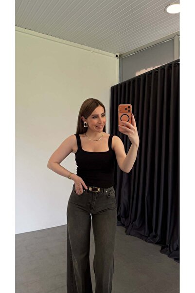 elif teke Square Neck Strap Tank Top Black