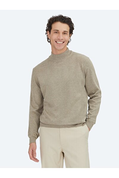 Kip Pulover tricotat cu jumătate de gât rotund, bej