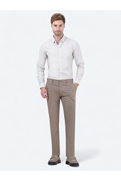 Kip Визон Плоский Тканий Слім Фіт Повсякденні Штани З Бавовняною Домішкою