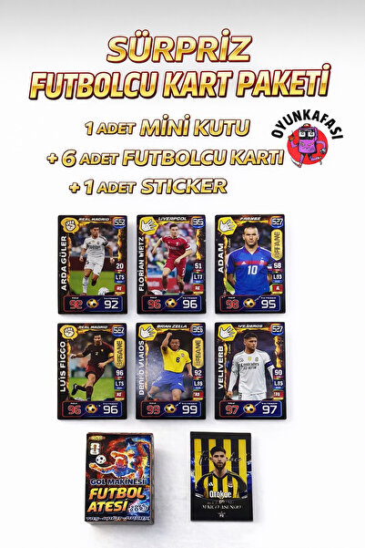 OYUNKAFASI 1 ADET Mini Futbol Ateşi Kart Paketi | 6 Futbolcu Kartı + 1 Sticke...