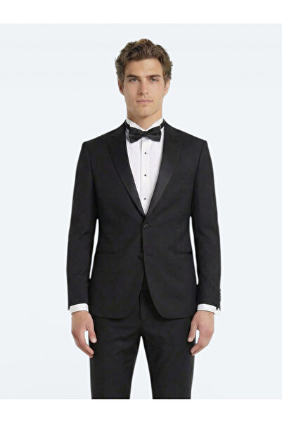 Kip بدلة سهرة منسوجة بياقة مزدوجة الصدر وقصة ضيقة باللون الأسود