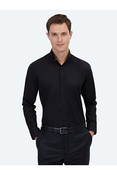 Kip Чорна сорочка Regular Fit з класичної 100% бавовняної тканини