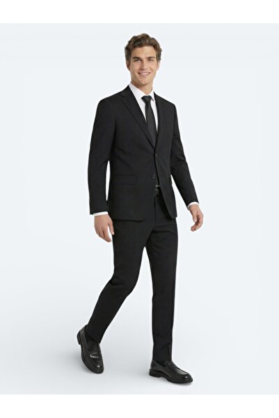 Kip Black Straight Fitted Fit Wool Blend Suit