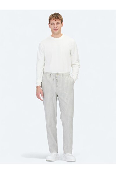 Kip Сірі смугасті ткані джогінг-штани з повсякденним кроєм, з додаванням льону