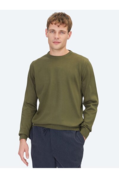 Kip Pulover din tricot simplu kaki cu guler rotund