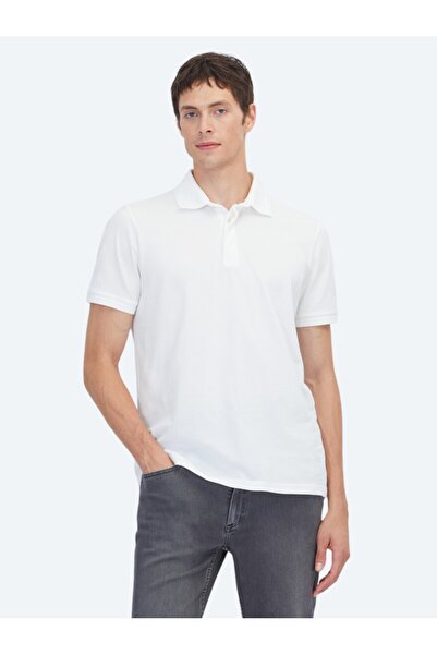 Kip Tricou alb cu gât polo simplu 100% bumbac