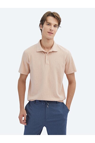 Kip Tricou din amestec de bumbac cu guler polo cu model somon