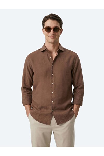 Kip Cămașă maro, simplă, țesătă, obișnuită, din amestec de bumbac