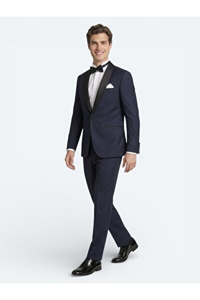 Kip Saks Düz Modern Fit Kelebek Yaka Dokuma Smokin Takım Elbise