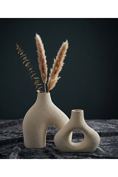 wogu home LORA VAZO Modern Dekoratif Taş Tozu Vazo Seti – 2’li