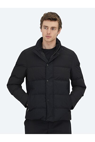 Kip Black Regular Fit Hooded Casual Woven Coat