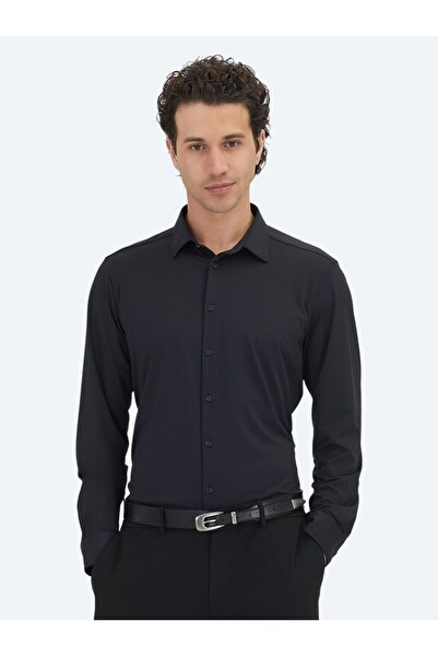 Kip قميص كاجوال أسود عادي بقصة عادية