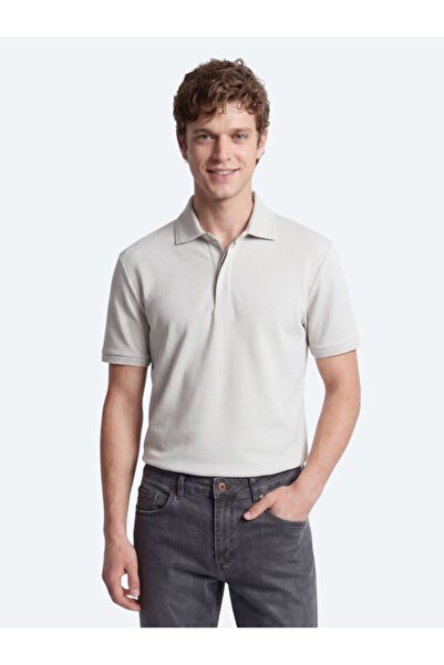 Kip Tricou alb cu gât polo simplu, 100% bumbac