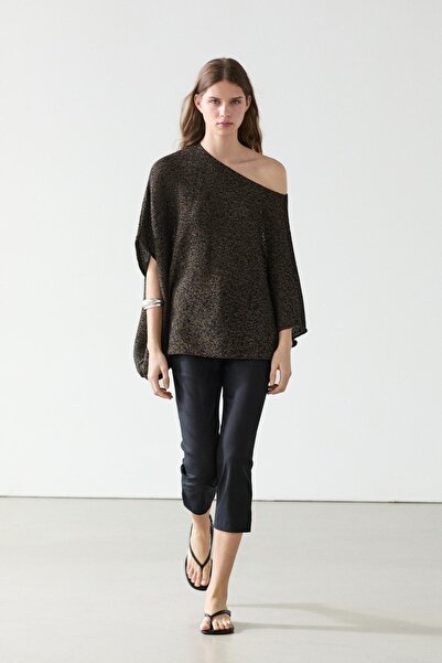 Massimo Dutti Asimetrik dökümlü pamuk karışımlı panço