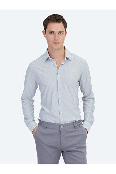 Kip قميص أسود مخطط بقصة عادية من مزيج القطن