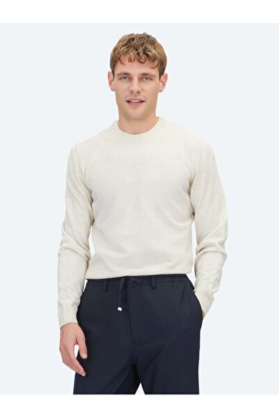 Kip Pulover de tricotaj simplu cu gât bej