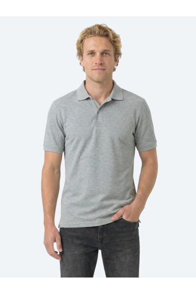 Kip تي شيرت من مزيج القطن بياقة بولو سادة من أنثراسايت