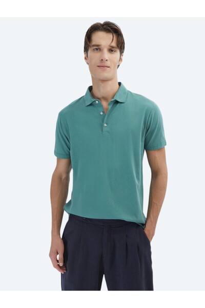 Kip تي شيرت من القطن بنسبة 100% برقبة بولو بلون أخضر نيل