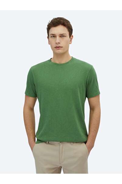 Kip Фісташковий зелений однотонний футболка з бавовняною сумішшю та круглим к...