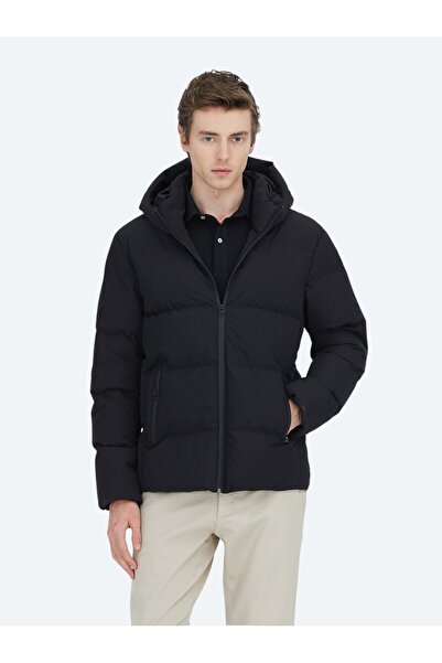 Kip معطف منسوج كاجوال بقلنسوة باللون الأسود