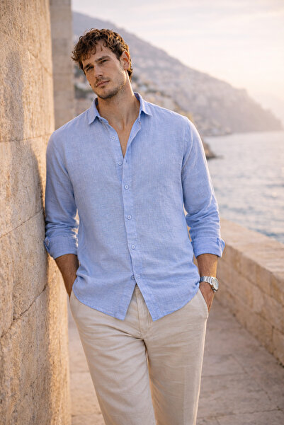 Valiberta Breathable Half Oversized Muslin Fabric Long Sleeve Collared Men's ...