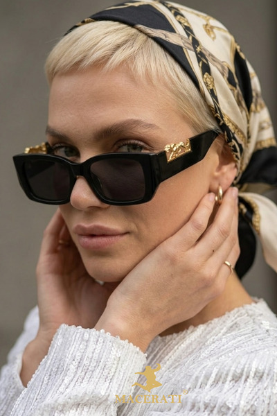 MACERATİ Sezzy Unisex Black Square Frame Vintage Uv400 Sunglasses