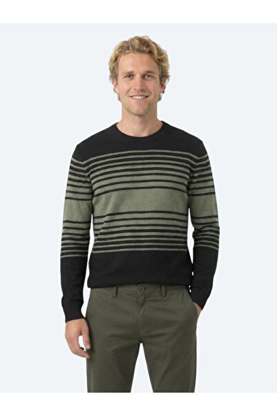 Kip Black Crew Neck Patterned Cotton Blend Sweater Sweater