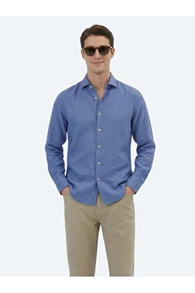 Kip قميص هافايي بلو ذو قصة عادية منسوجة من مزيج القطن الكاجوال