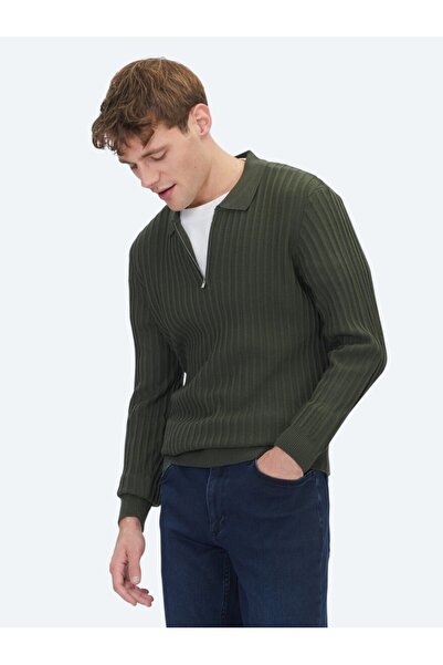 Kip Хакі Поло з жакардовим коміром, трикотажний светр з вовняною сумішшю